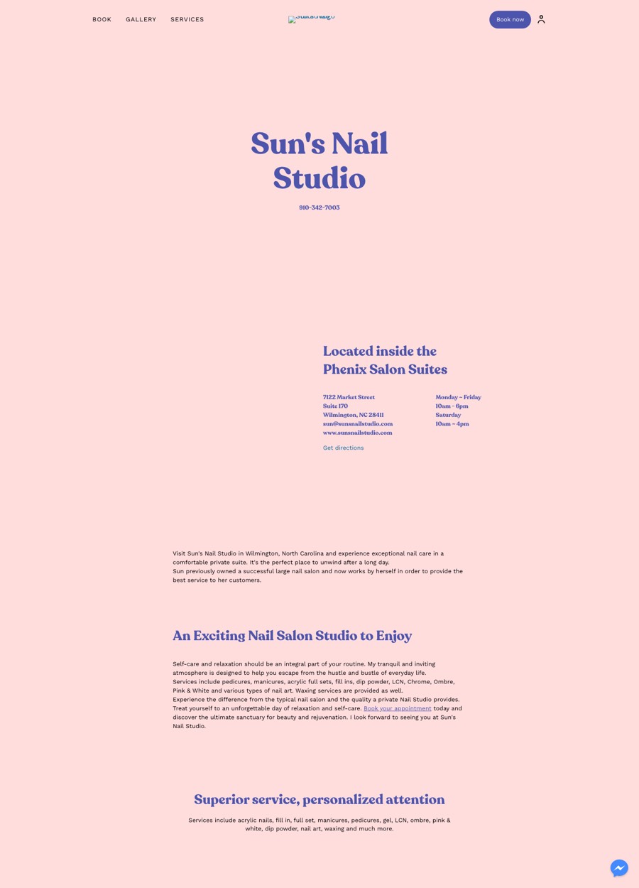 Sun's Nail Studio's old Square template homepage